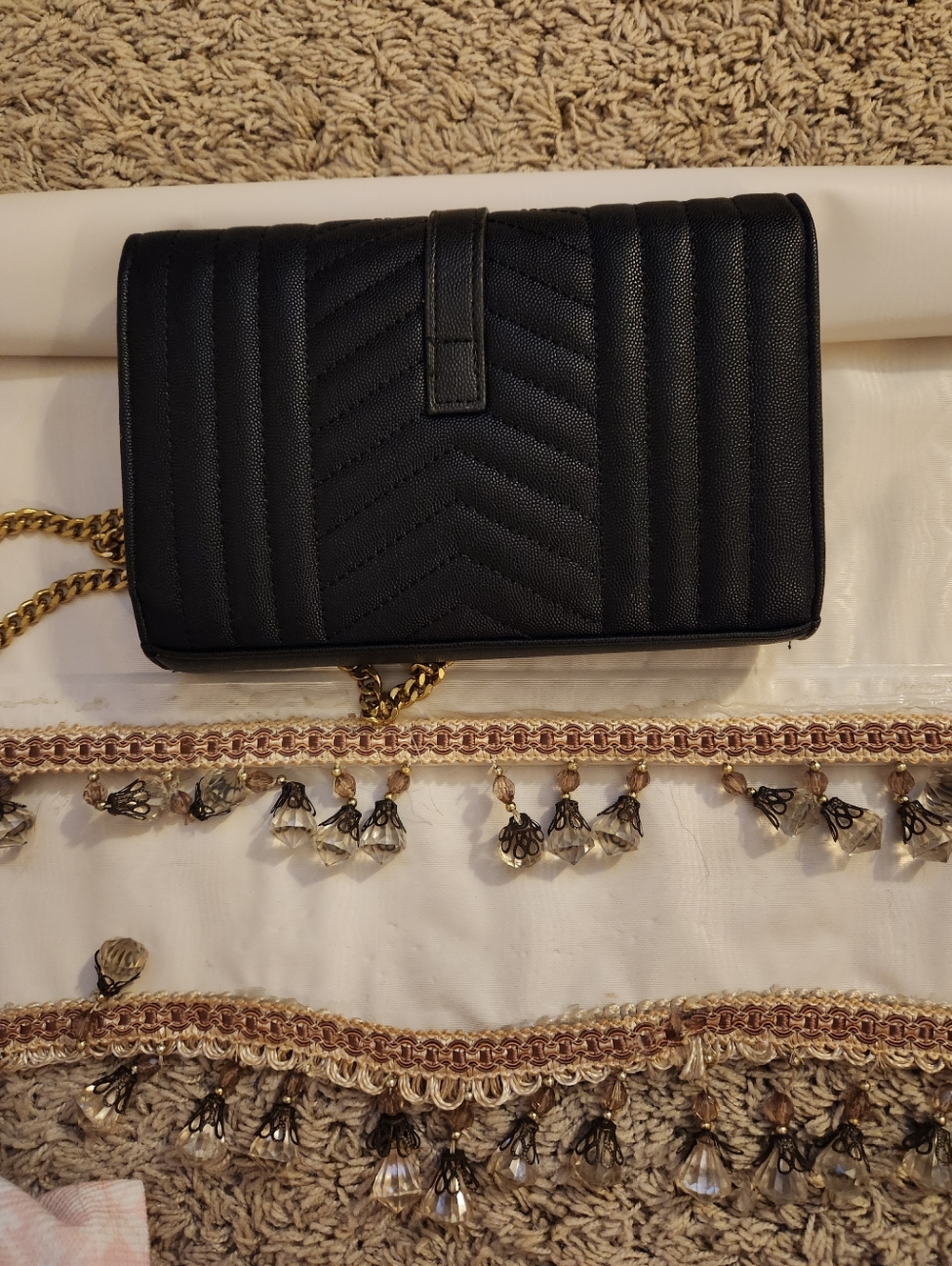 Yves Saint Laurent Black Quilted Envelope Clutch with Gold YSL Emblem - Picture 3 of 6